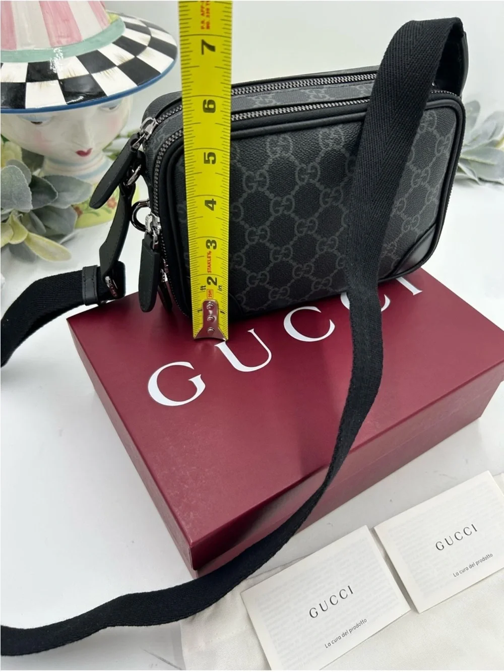 Unisex Gucci Black/Grey GG Monogram Crossbody Camera Bag. NWT